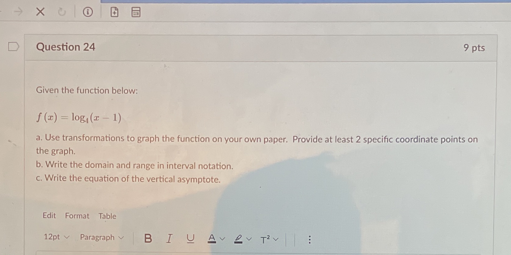Question 24 + D Question 24 9 pts Given the function below: