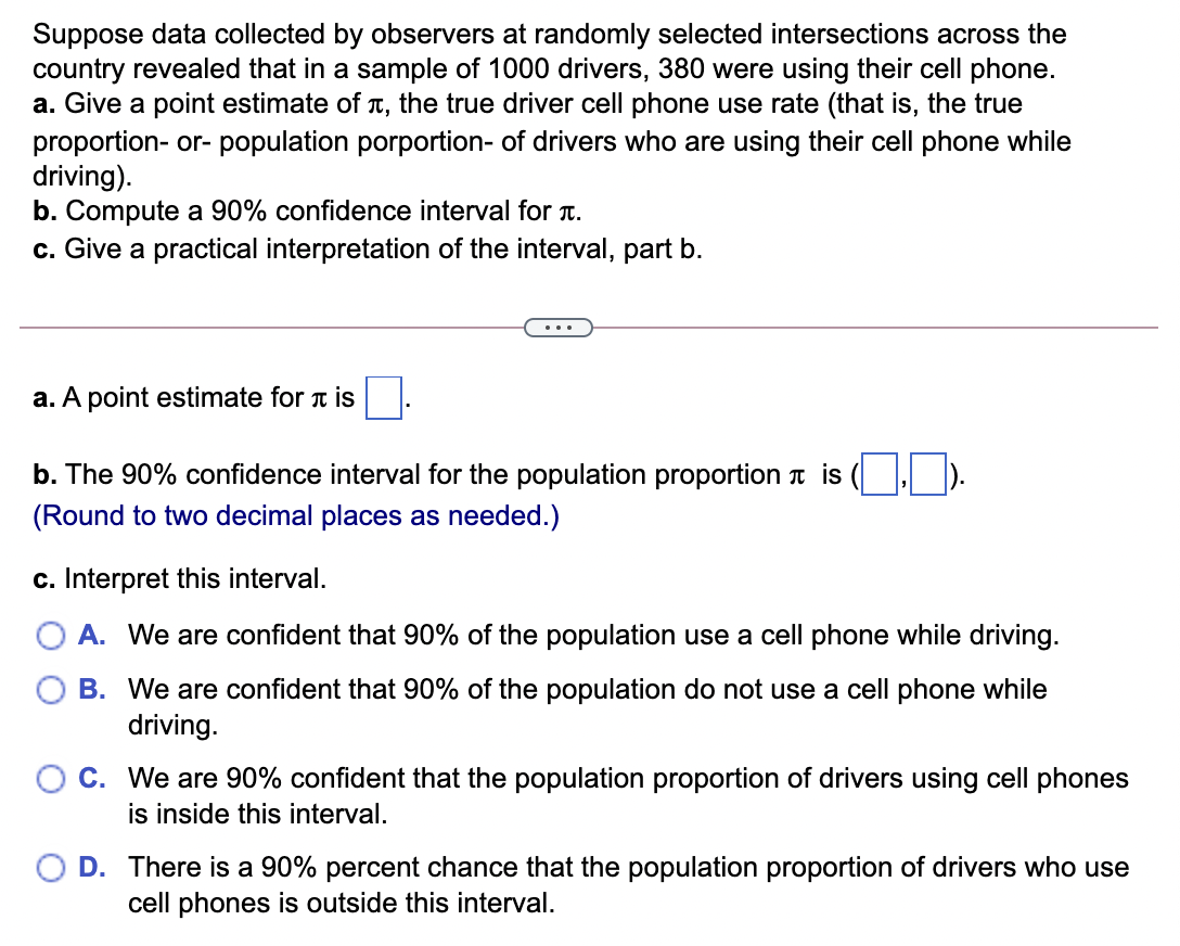 Suppose data collected by observers at randomly selected intersections across the