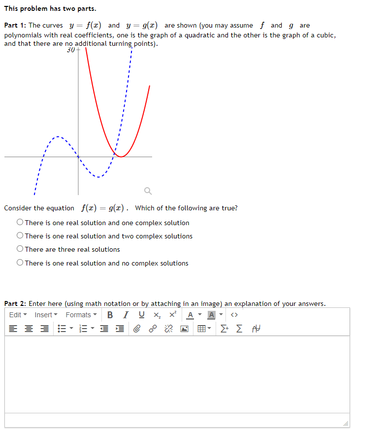 please help This problem has two parts. Part 1: The curves y