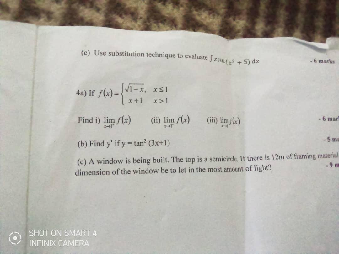 Answer all questions. (c) Use substitution technique to evaluate J xsin (x2