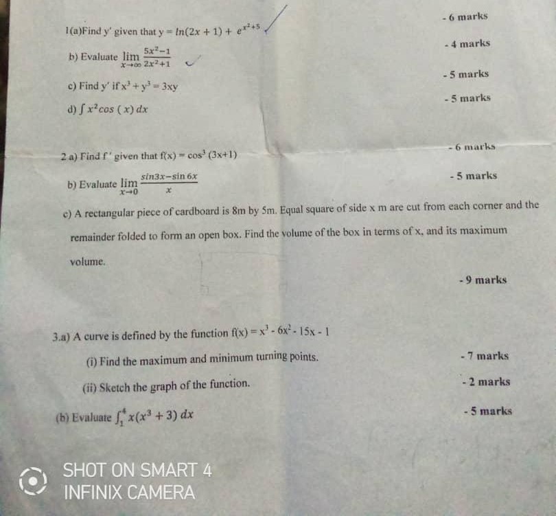 + 5) dx - 6 marks 4a) If f(x)= VI-x, x51 x+1