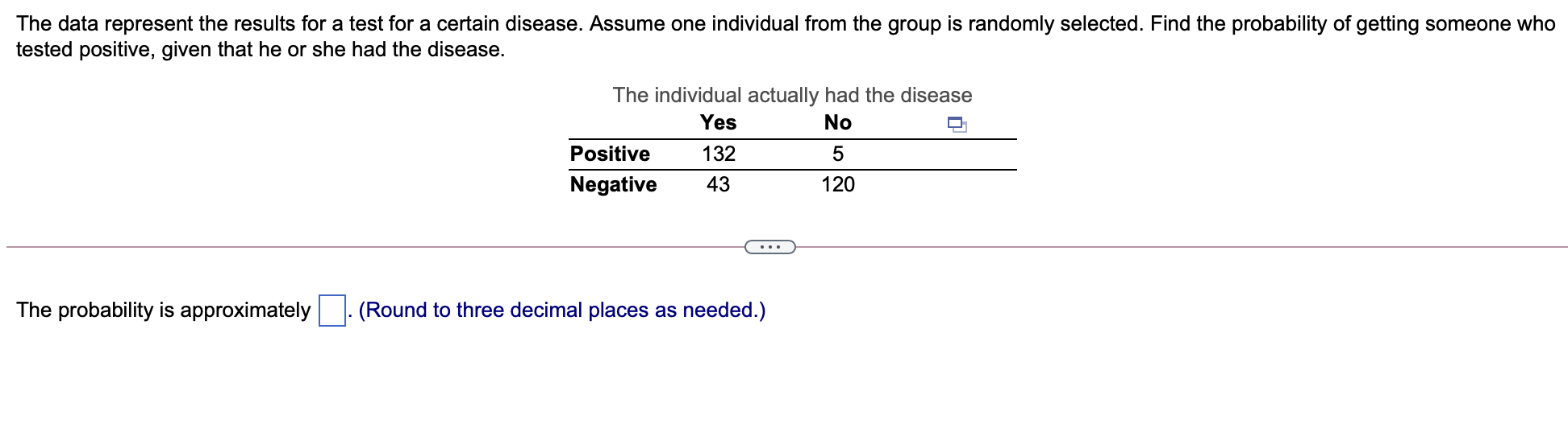 The data represent the results for a test for a certain