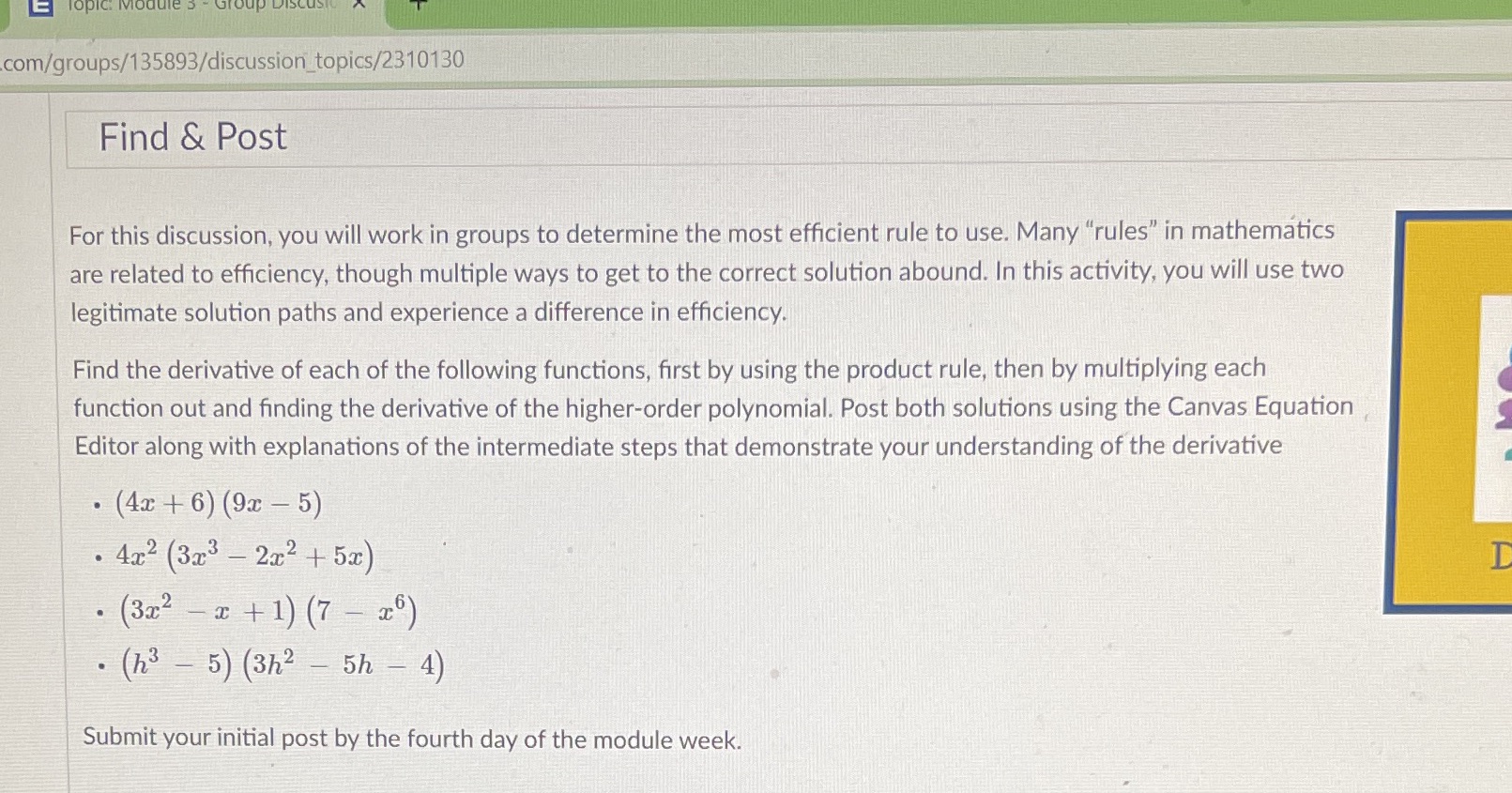 E Topic: Module S com/groups/135893/discussion_topics/2310130 Find & Post For this discussion,
