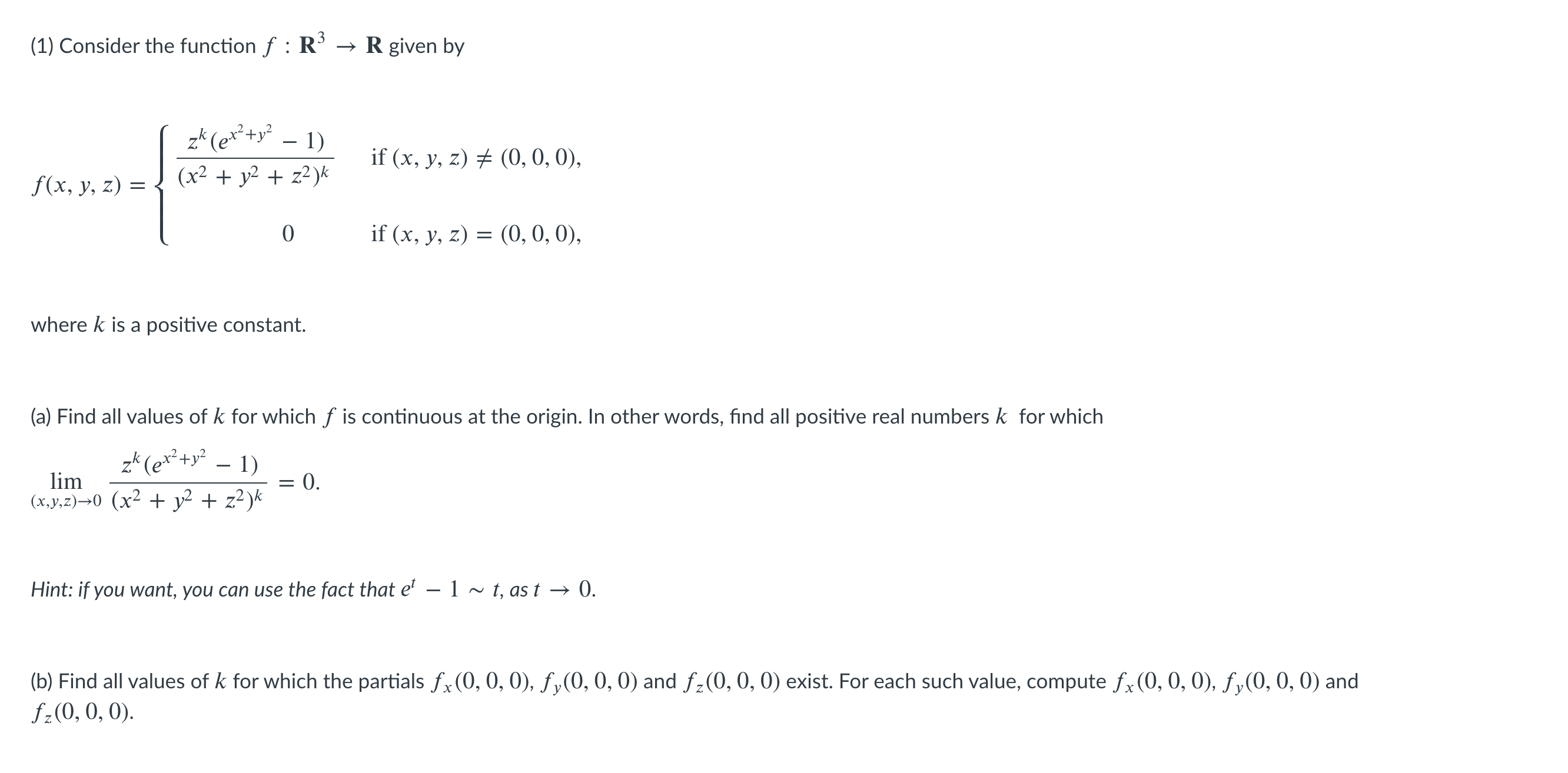 a and b. (1) Consider the function f : R3 - R