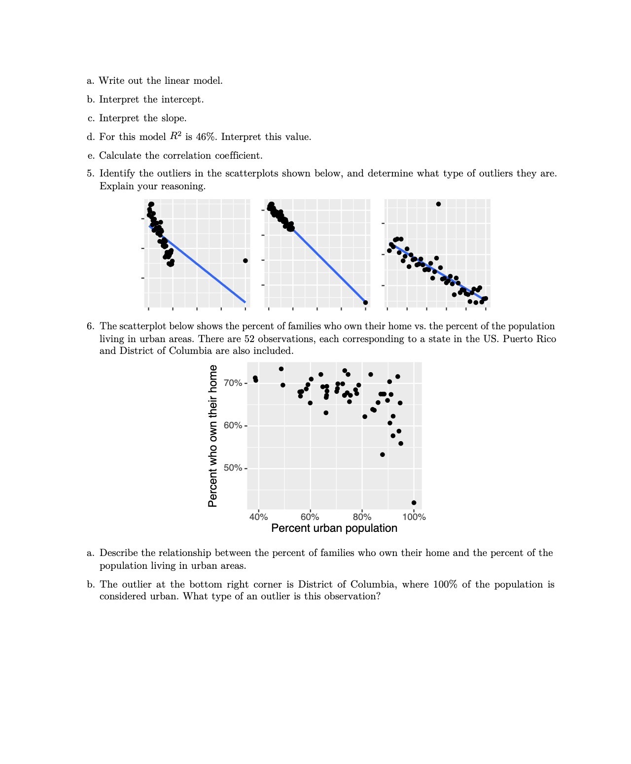  a. Write out the linear model. b. Interpret the intercept. c.