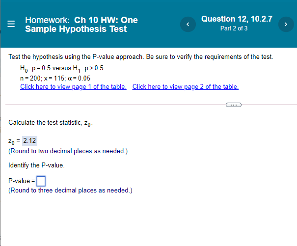  Homework: Ch '10 HW: Dne Question 12, \"12-? Sample Hypothesis Test