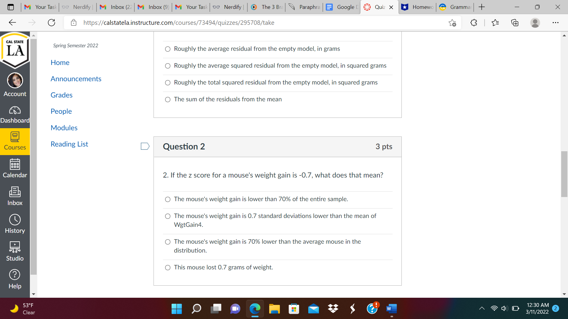 contains data for 18 mice. Mice were randomly assigned to one of