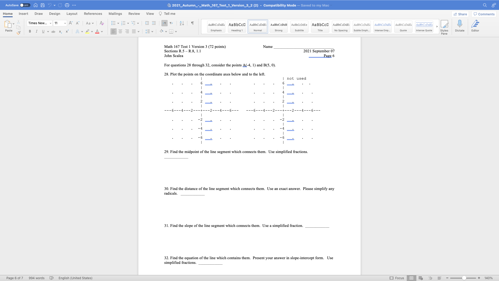 AutoSave O OFF A A . C G ... 4 2021_Autumn_-_Math_167_Test_1_Version_3_2