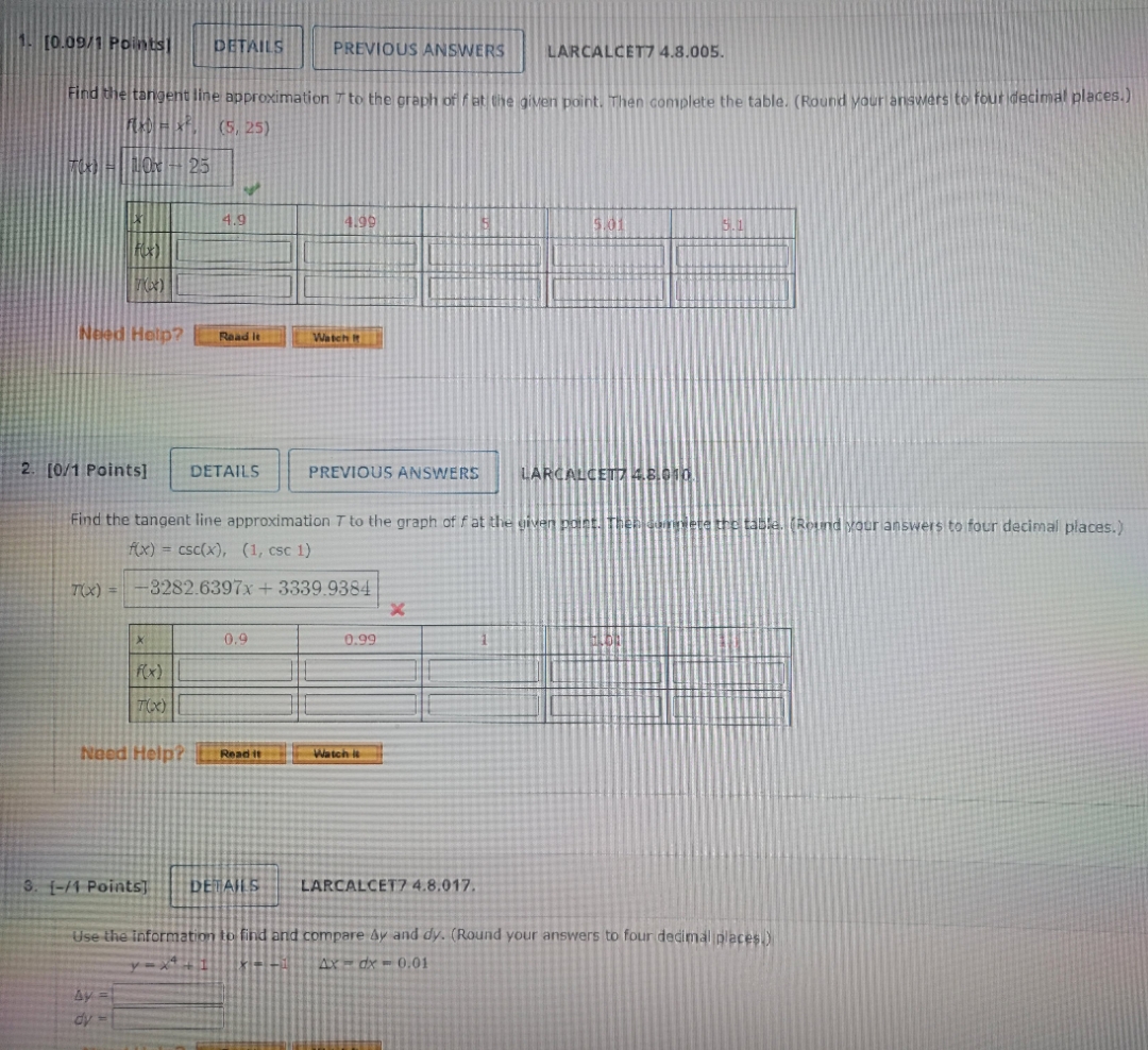 Please solve these problems. Thank you! [0.09/1 Points] DETAILS PREVIOUS ANSWERS LARCALCET7