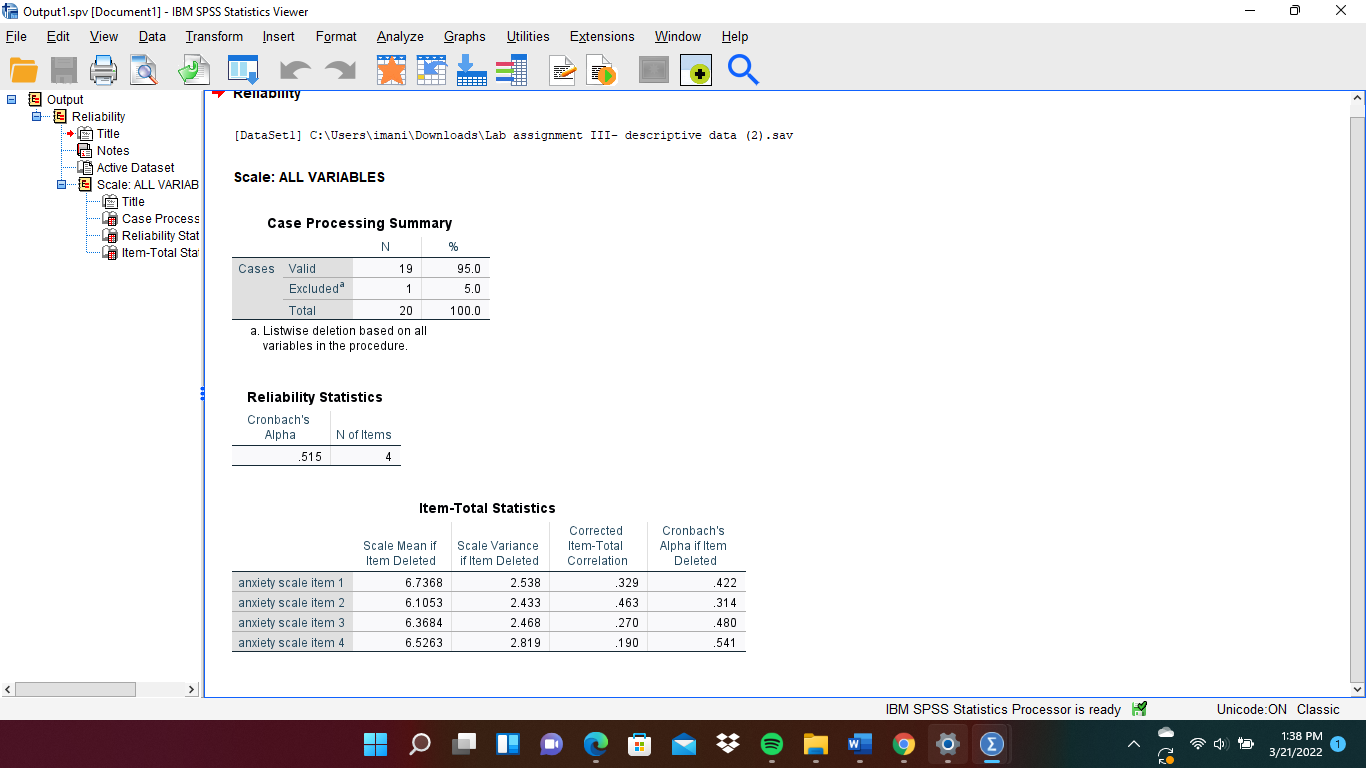  Output1.spy [Document1] - IBM SPSS Statistics Viewer - X File Edit