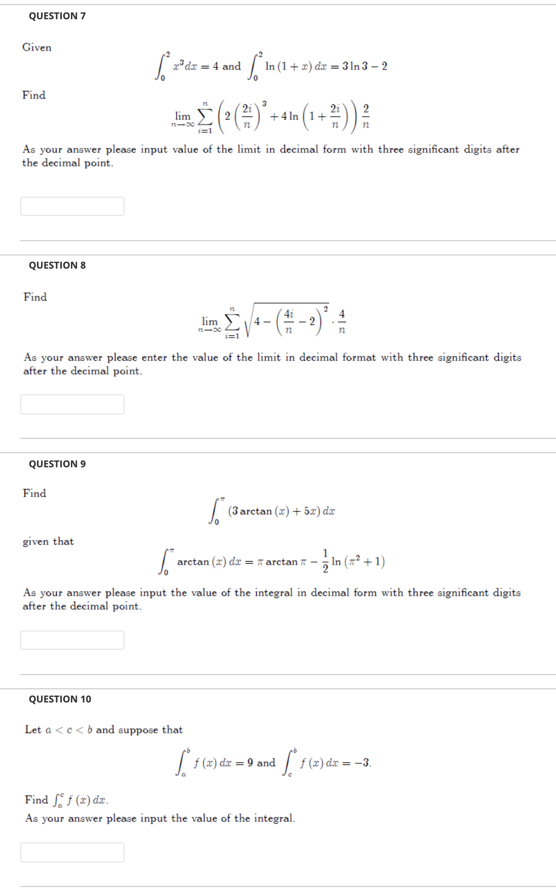  QUESTION 7 Given da = 4 and In (1 + 2)