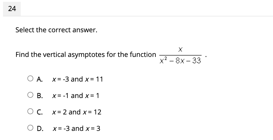 graph? 22 Select the correct answer. Which of these limit notations shows