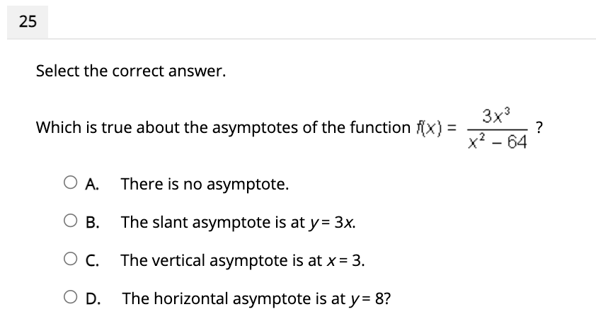 a vertical asymptote of the function shown in the graph? 01 3