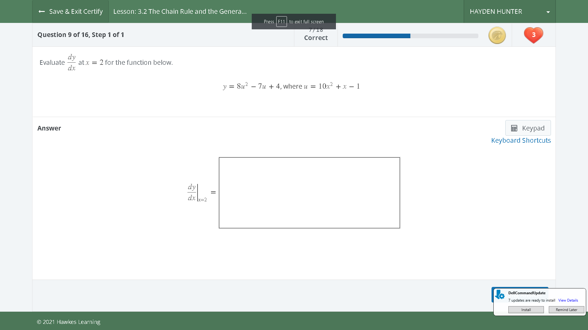  + Save & Exit Certify Lesson: 3.2 The Chain Rule and