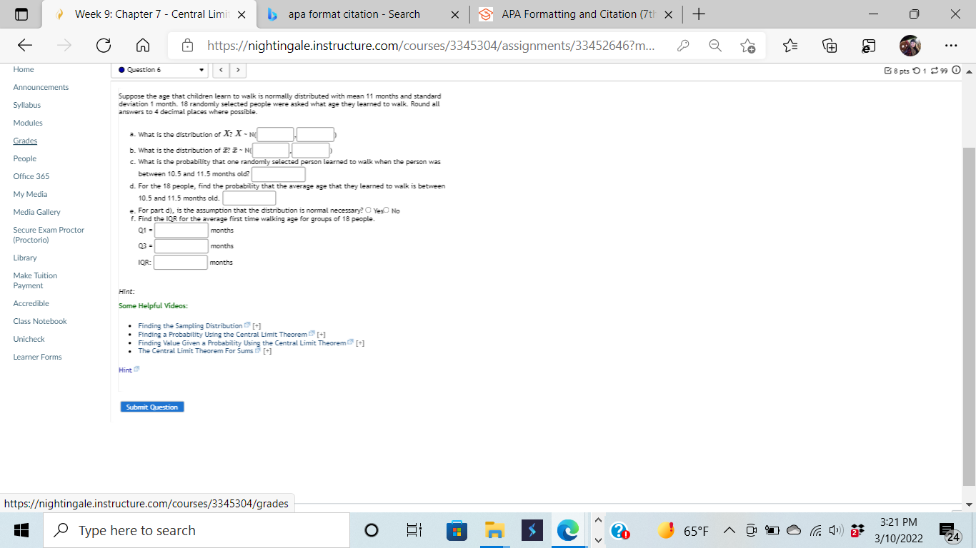  Week 9: Chapter 7 - Central Limit X apa format citation