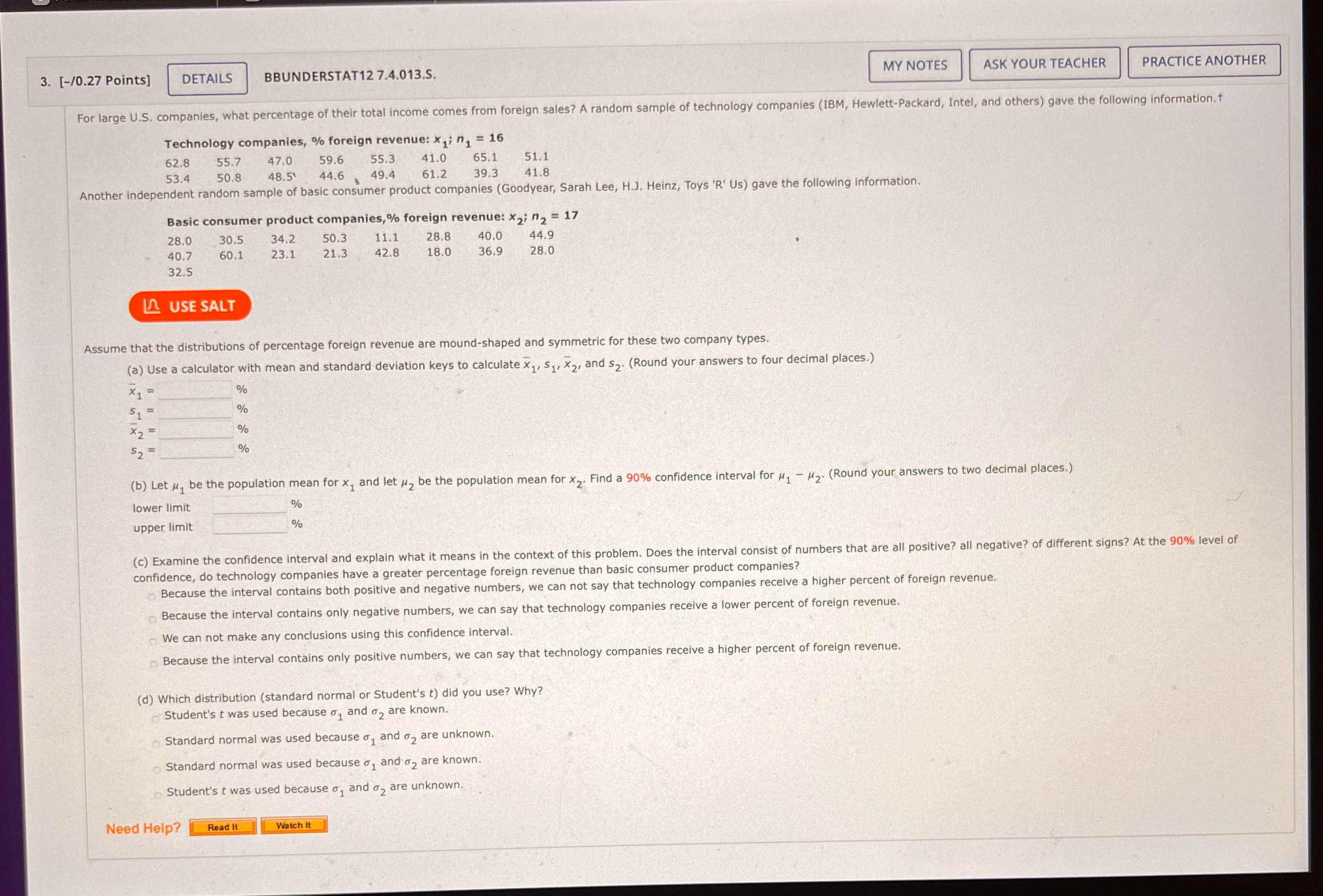  3. [-/0.27 Points] DETAILS BBUNDERSTAT12 7.4.013.S. MY NOTES ASK YOUR TEACHER