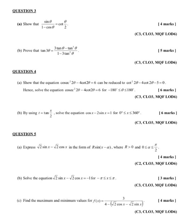 help me show the working with correct answer QUESTION 3 sing (a)