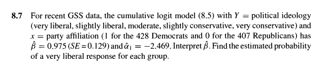 8.7 For recent GSS data, the cumulative logit model (8.5) with