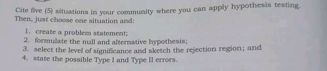 Show ur solution Cite five (5) situations in your community where you