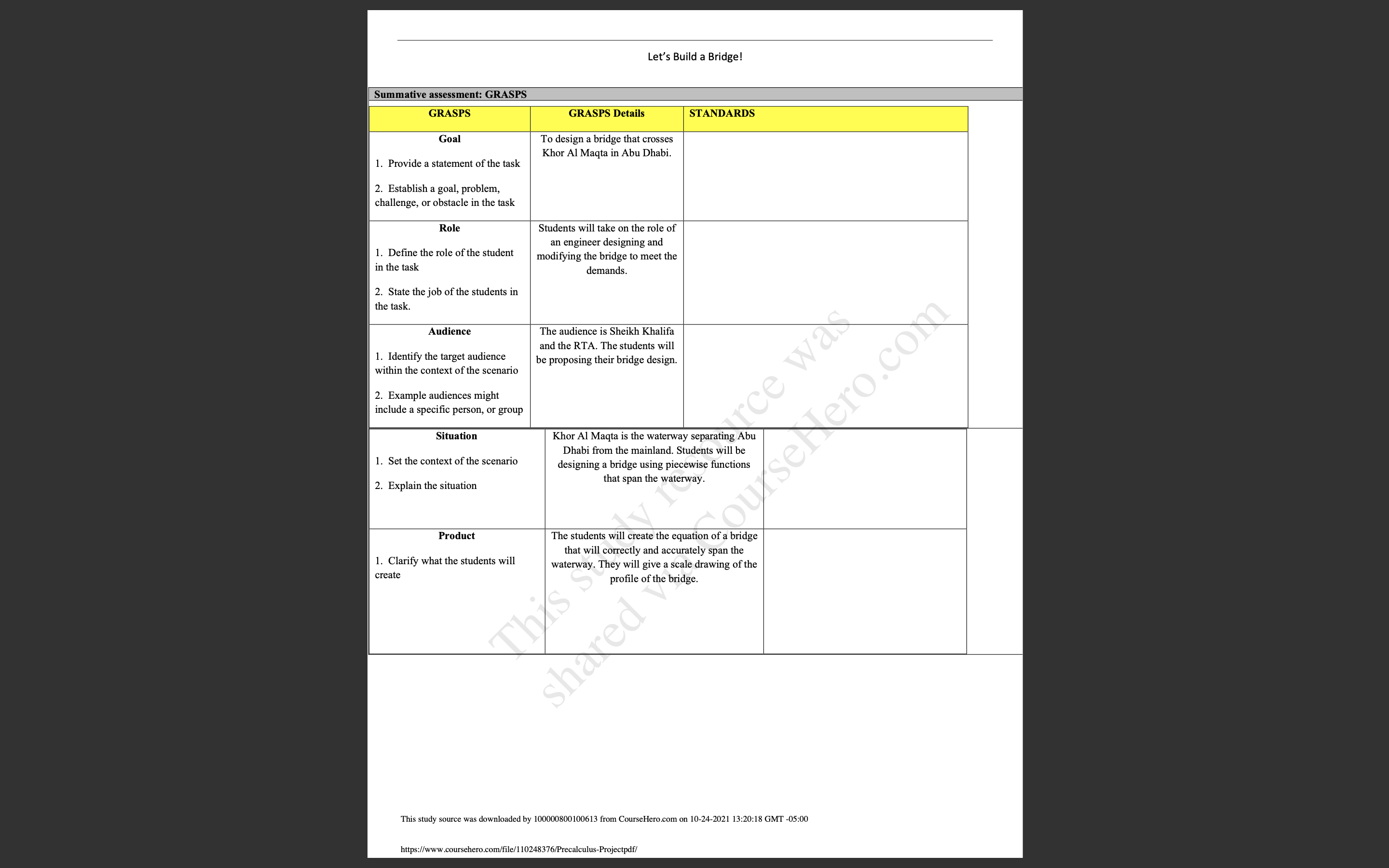 solve please Let's Build a Bridge! Summative assessment: GRASPS GRASPS GRASPS Details