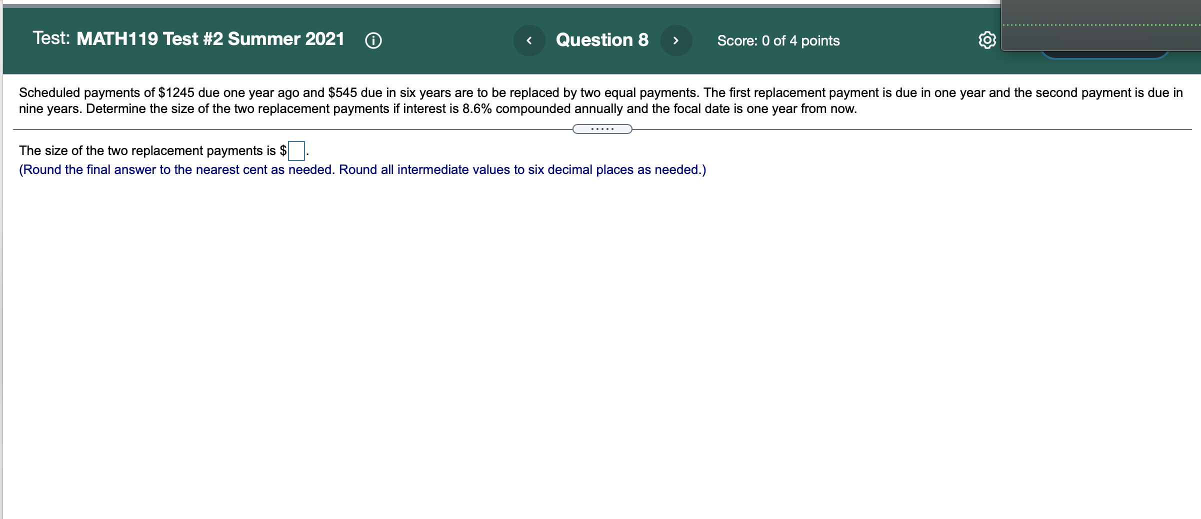 as needed.) Test: MATH119 Test #2 Summer 2021 (D Question 11 Score: