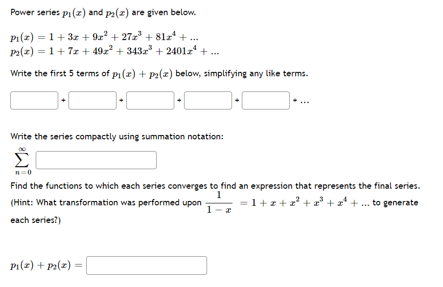 Step by step answer please Power series 301(3) and pglim) are given