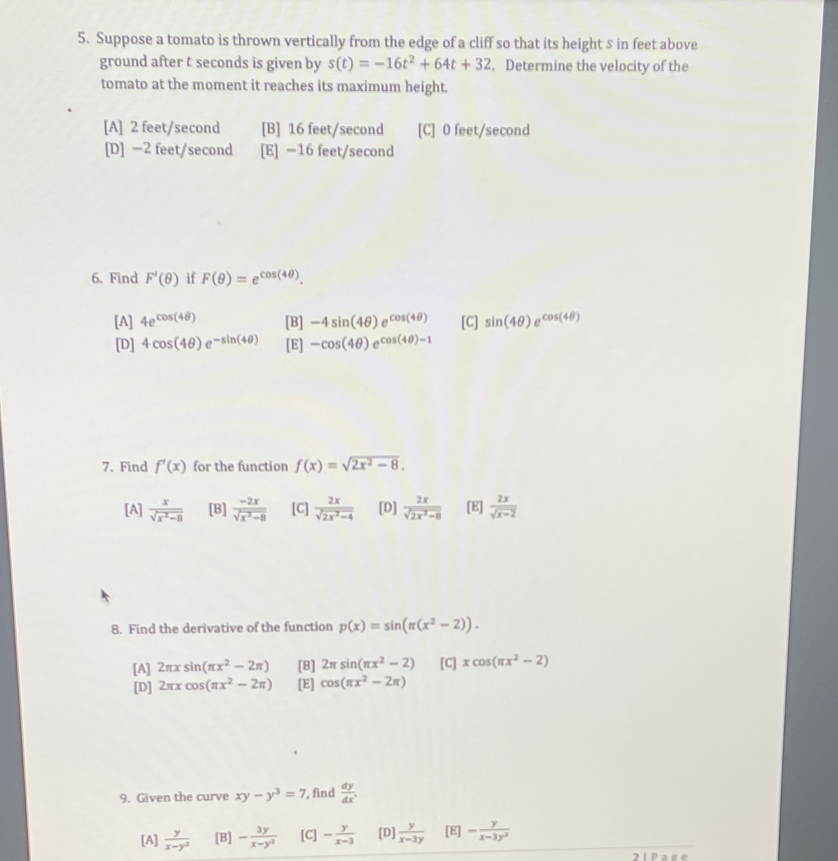  5. Suppose a tomato is thrown vertically from the edge of
