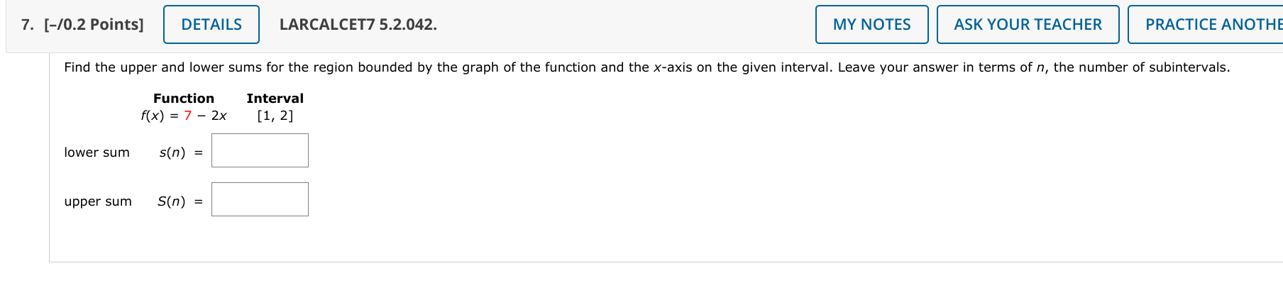 Please help me solve this. Thanks . [-10.2 Points] DETAILS LARCALCET7 5.2.042.