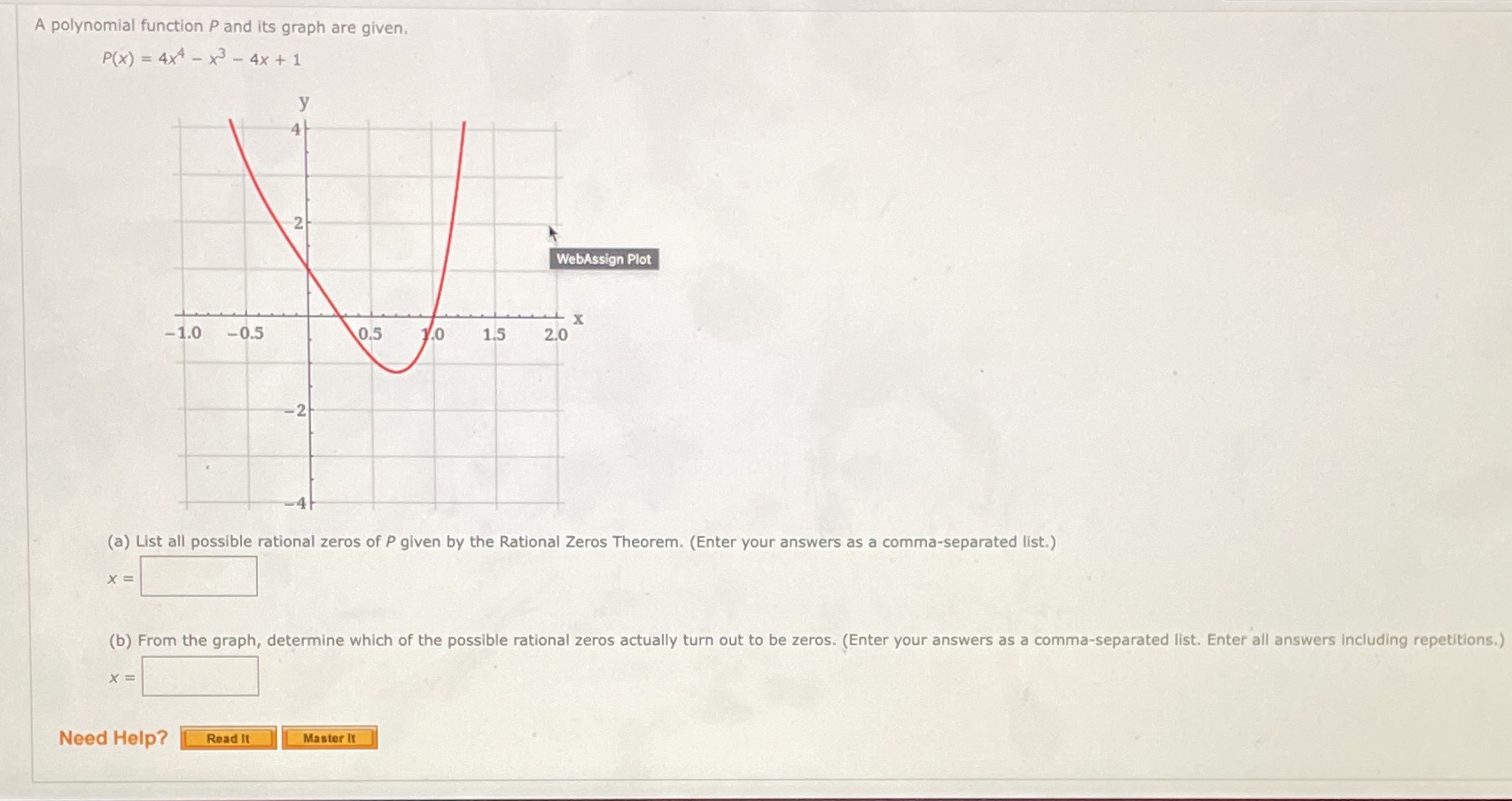 A polynomial function P and its graph are given. P(x) =