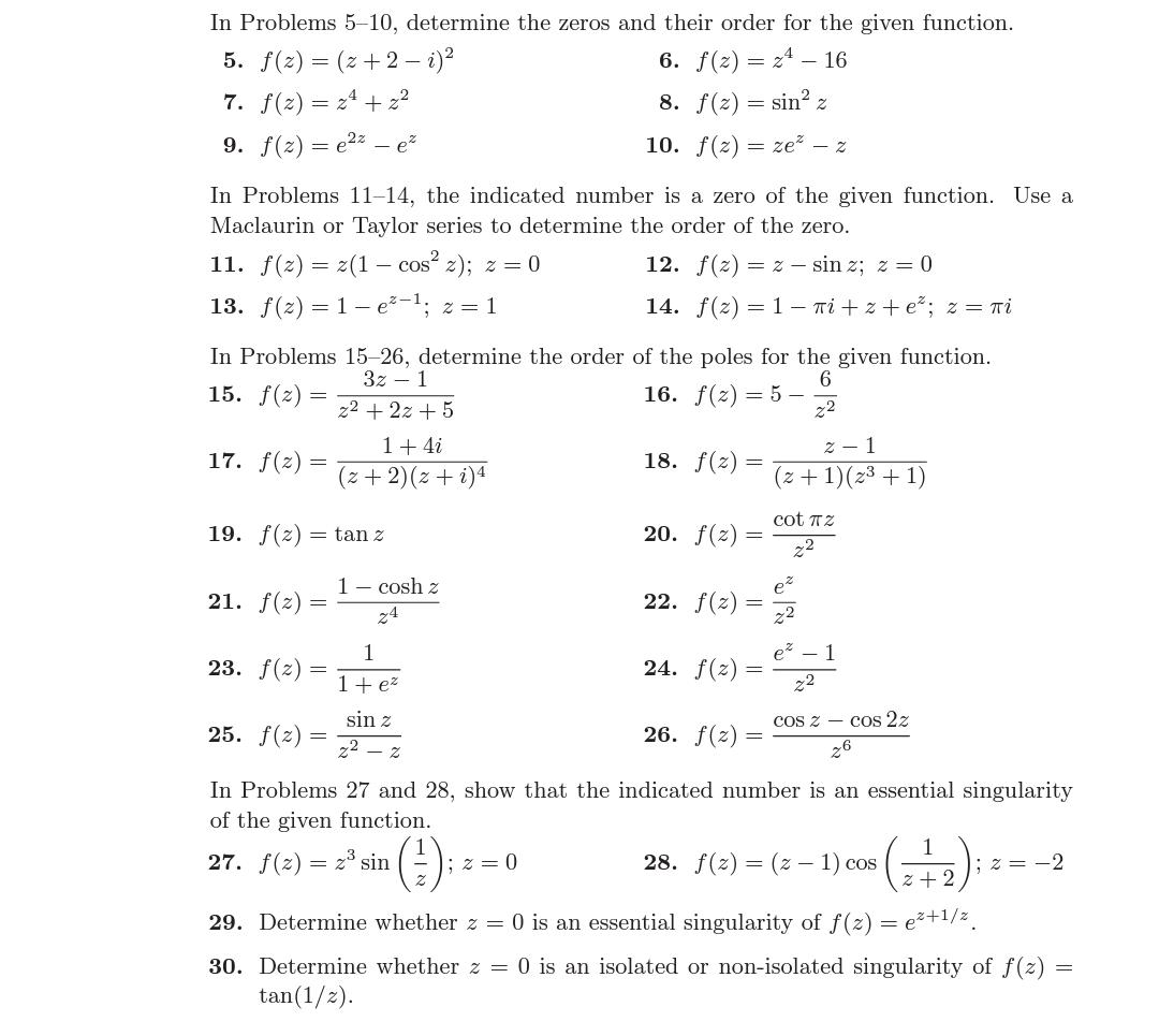 Explain it briefly In Problems 510, determine the zeros and their order