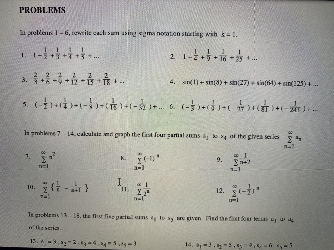 #2 #10 #12 PROBLEMS In problems 1 - 6, rewrite each sum
