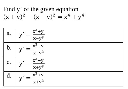 below Find y' of the given equation 2x + 2y = 6x