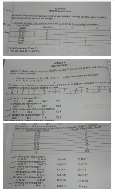 e before MODULE 2 PERFORMANCE TASK Activity 8: Use the blank