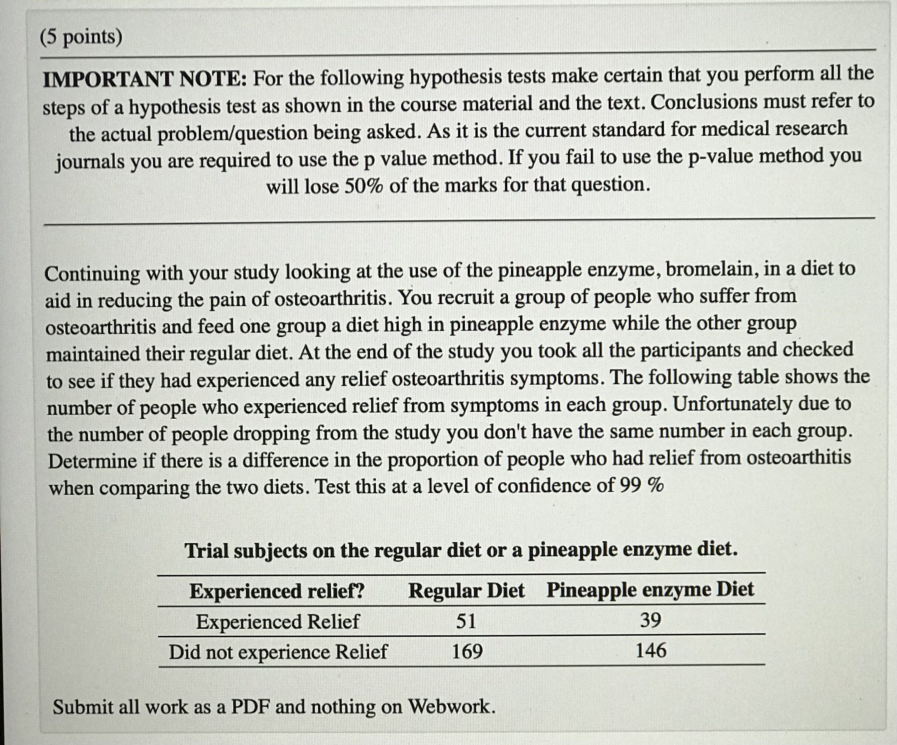 (5 points) IMPORTANT NOTE: For the following hypothesis tests make certain