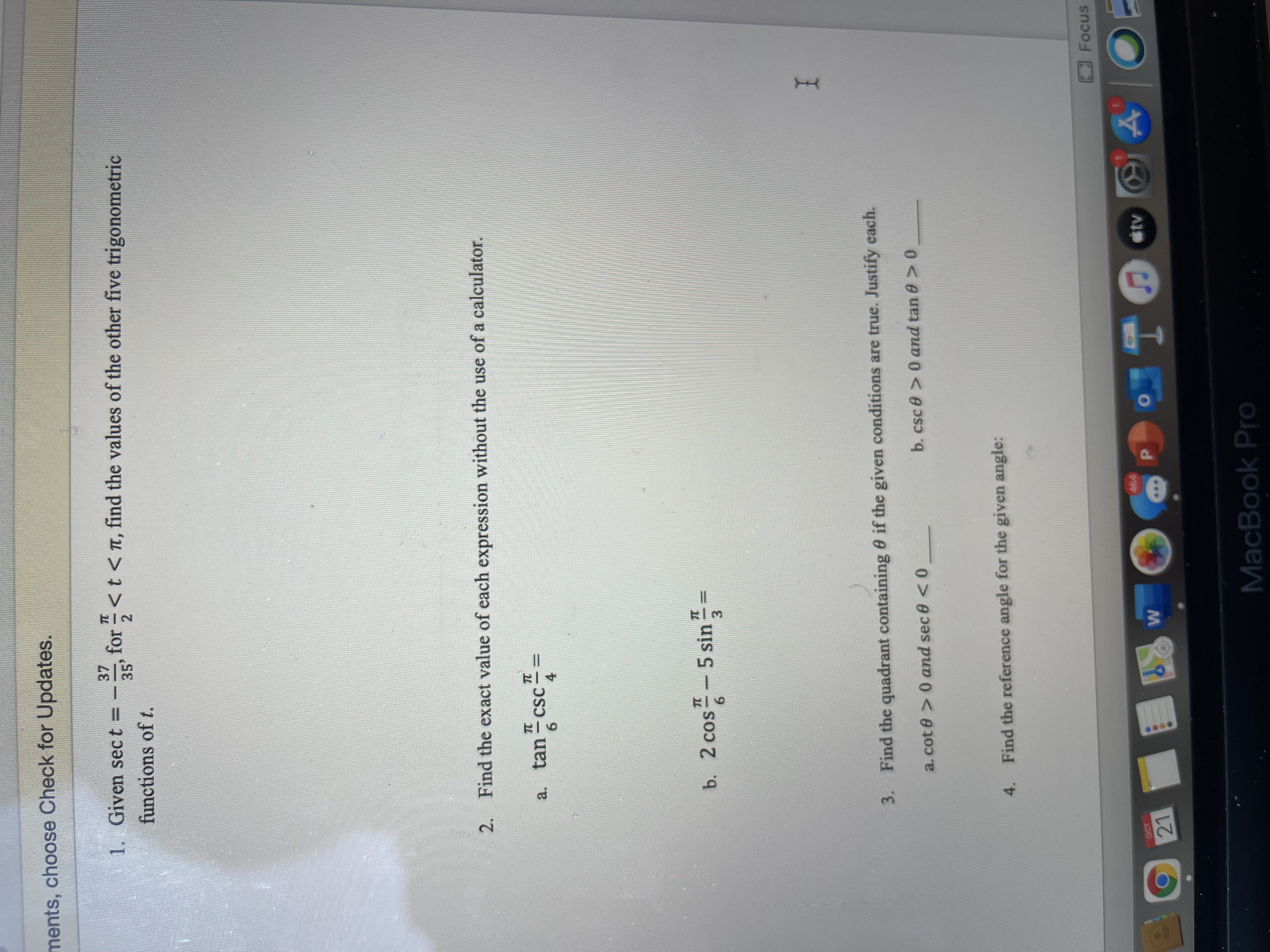  ments, choose Check for Updates. 1. Given sect = -, for