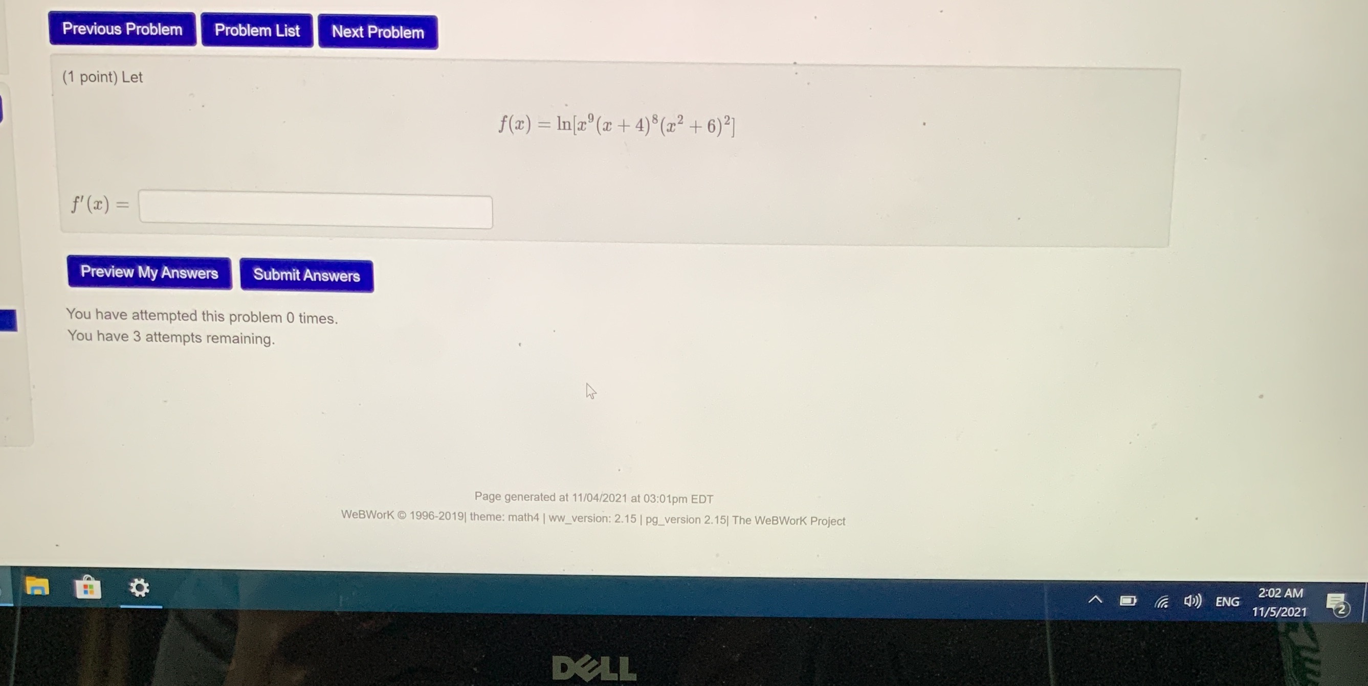  Previous Problem Problem List Next Problem (1 point) Let f(a) =