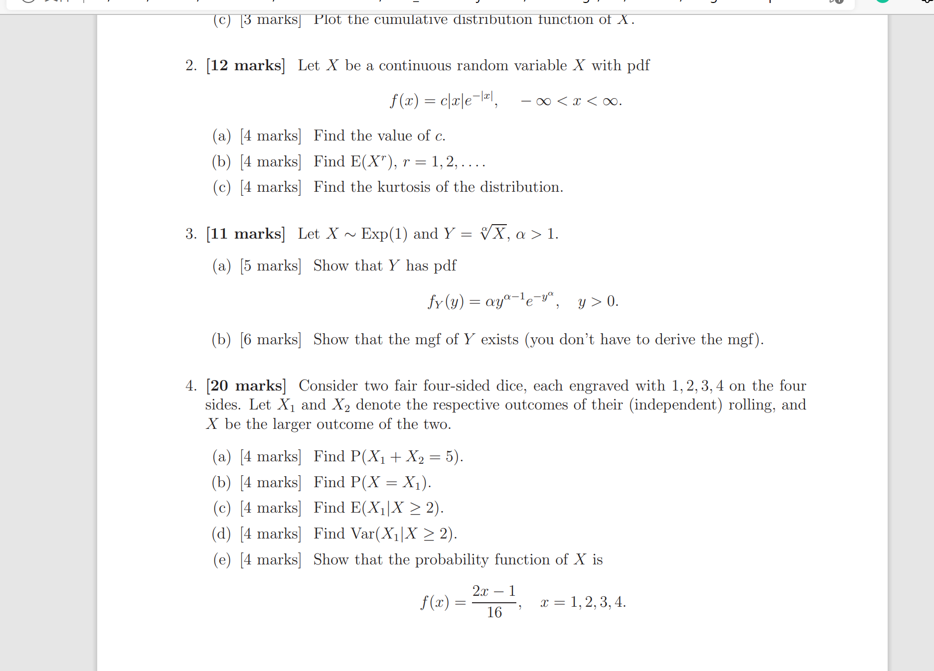  (c) [3 marks] Plot the cumulative distribution function of X. 2.