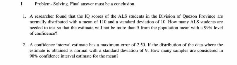 Please help me tutor. I need help please I. Problem- Solving. Final
