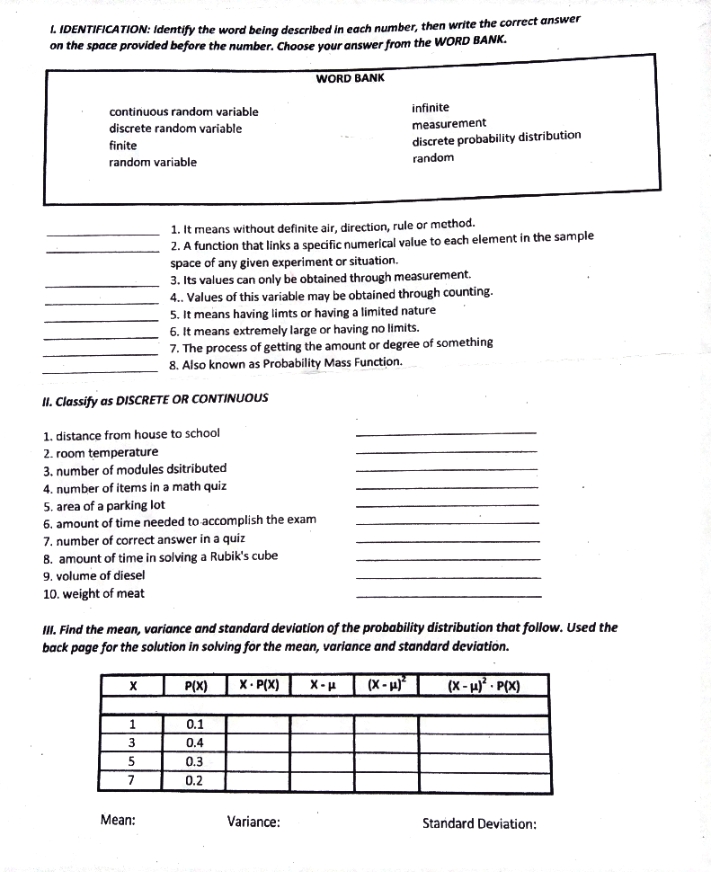 HELP ME PLEASE I. IDENTIFICATION: Identify the word being described in each