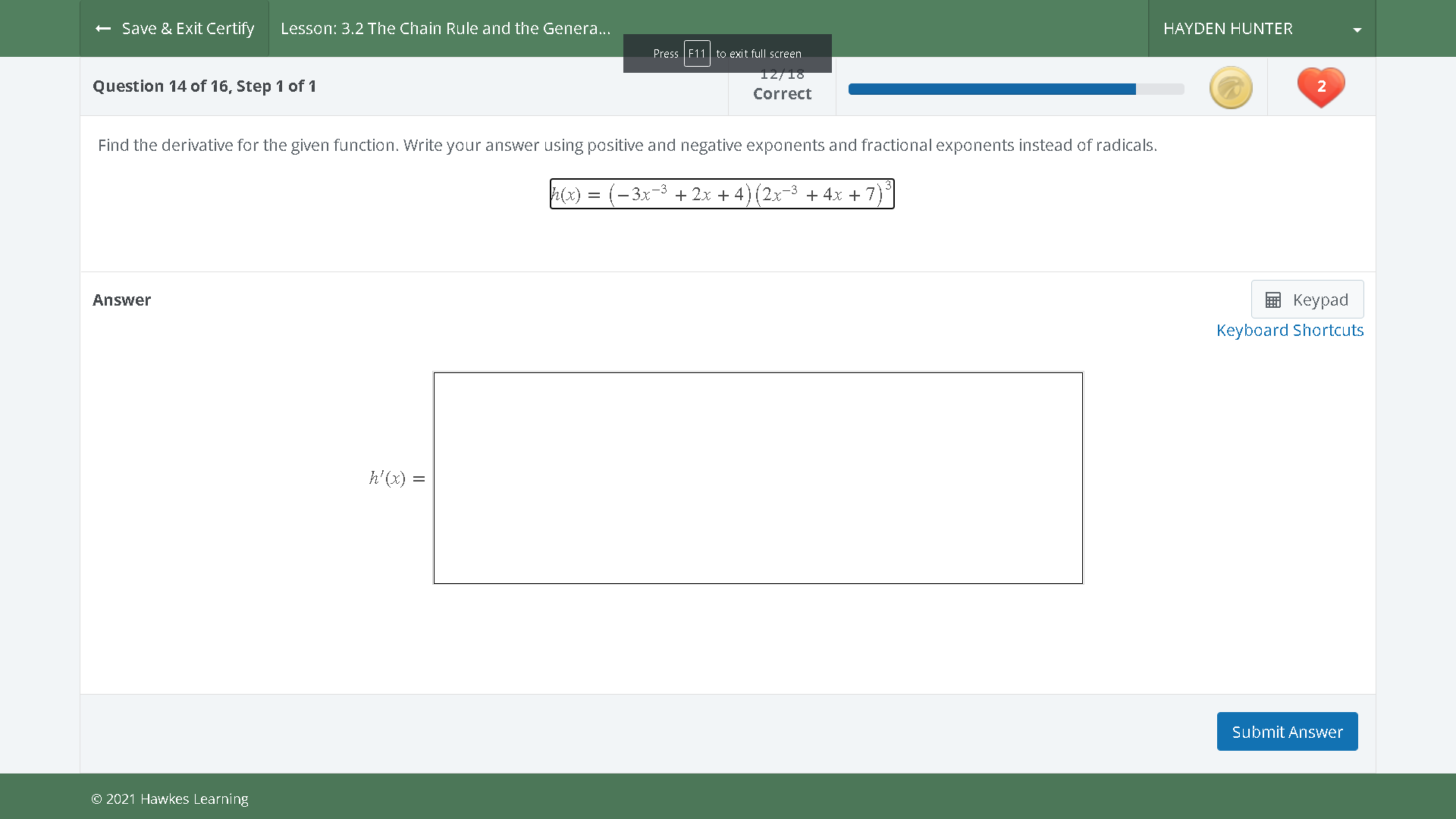  4 Save & Exit Certify Lesson: 3.2 The Chain Rule and