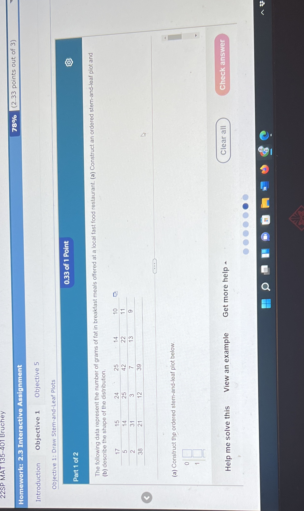 22SP MAT 135-401 Bruchey Homework: 2.3 Interactive Assignment 78% (2.33 points