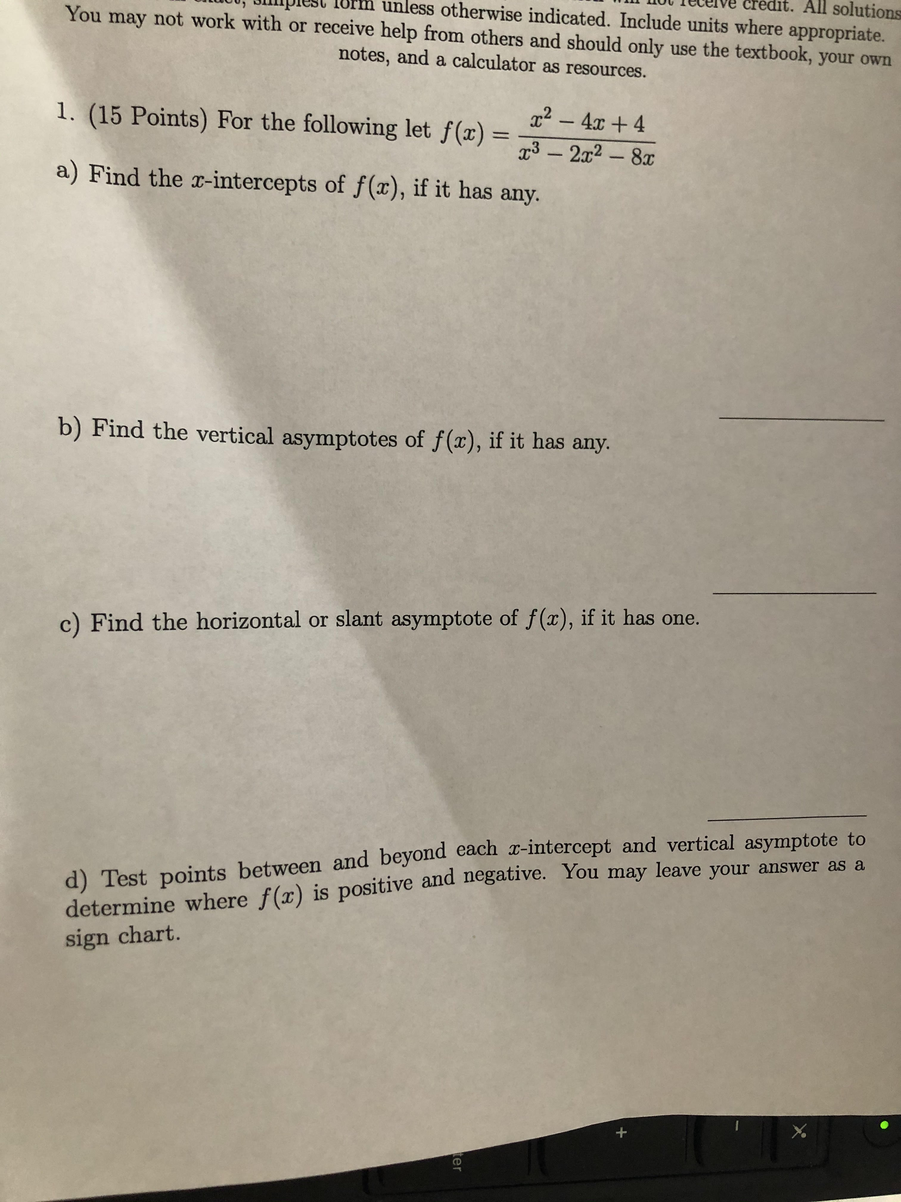 credit. All solutions m unless otherwise indicated. Include units where appropriate.