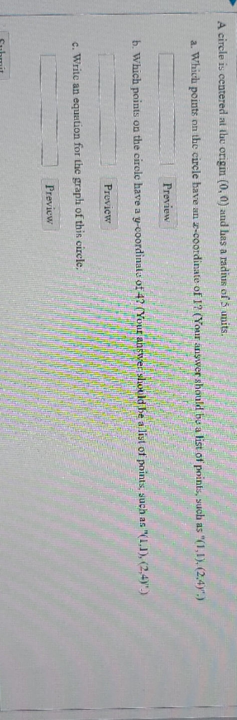 how to solve? A circle is centered at the origin (0, 0)