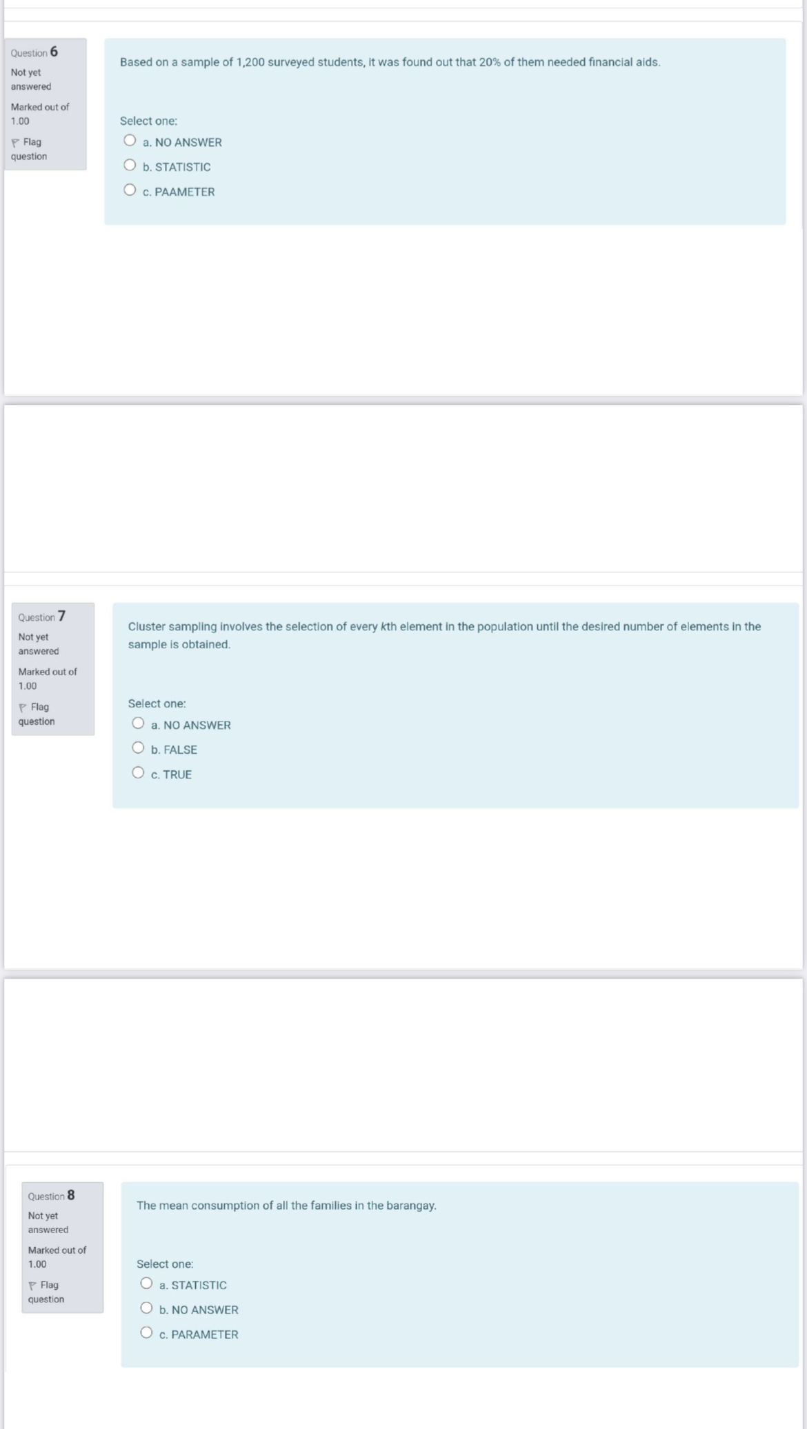 random sampling O b. simple random sampling O c. systematic random sampling