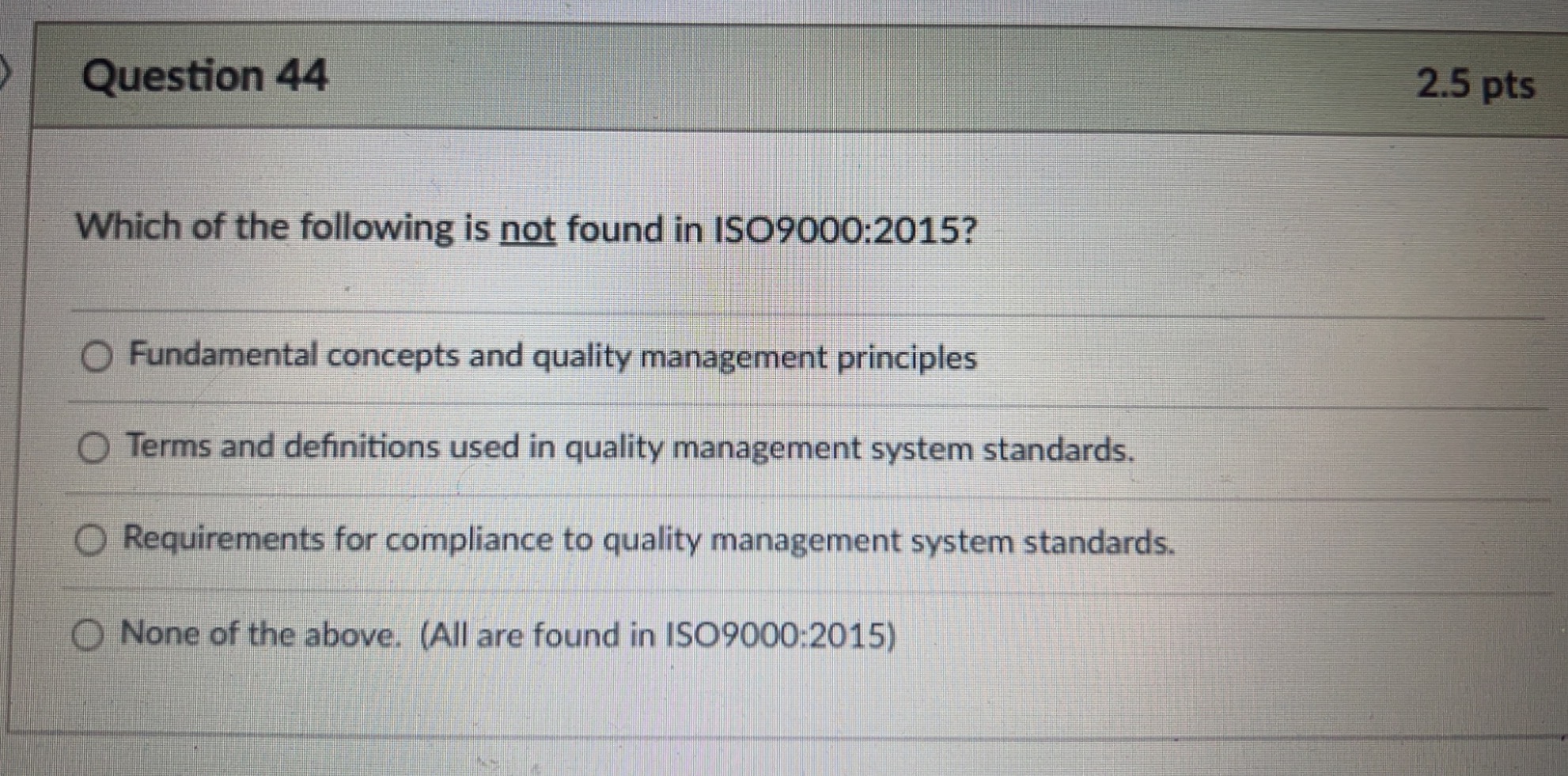 Question 44 iiili 2.5 pts Which of the following is n_QX found