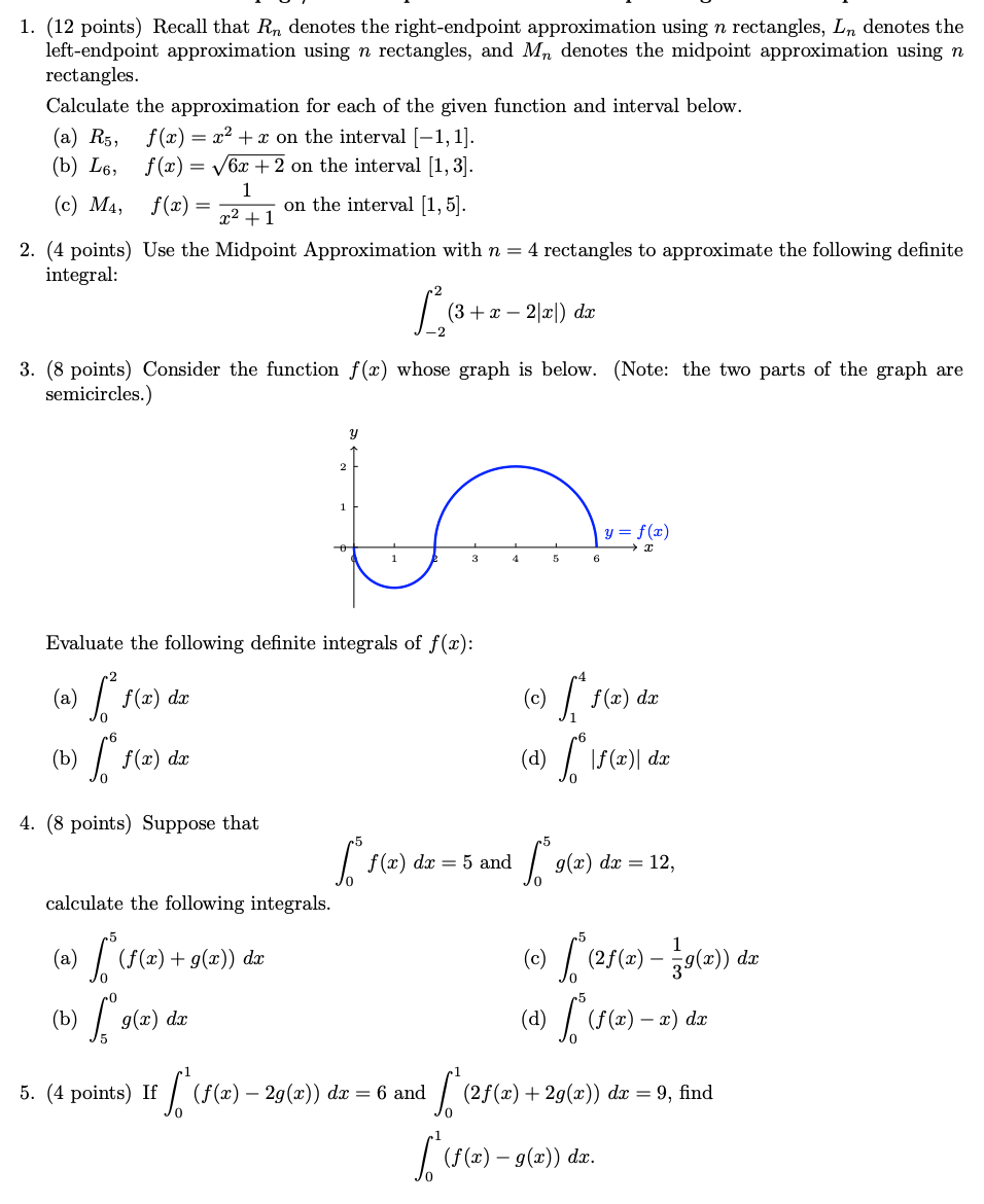  1. (12 points) Recall that An denotes the right-endpoint approximation using