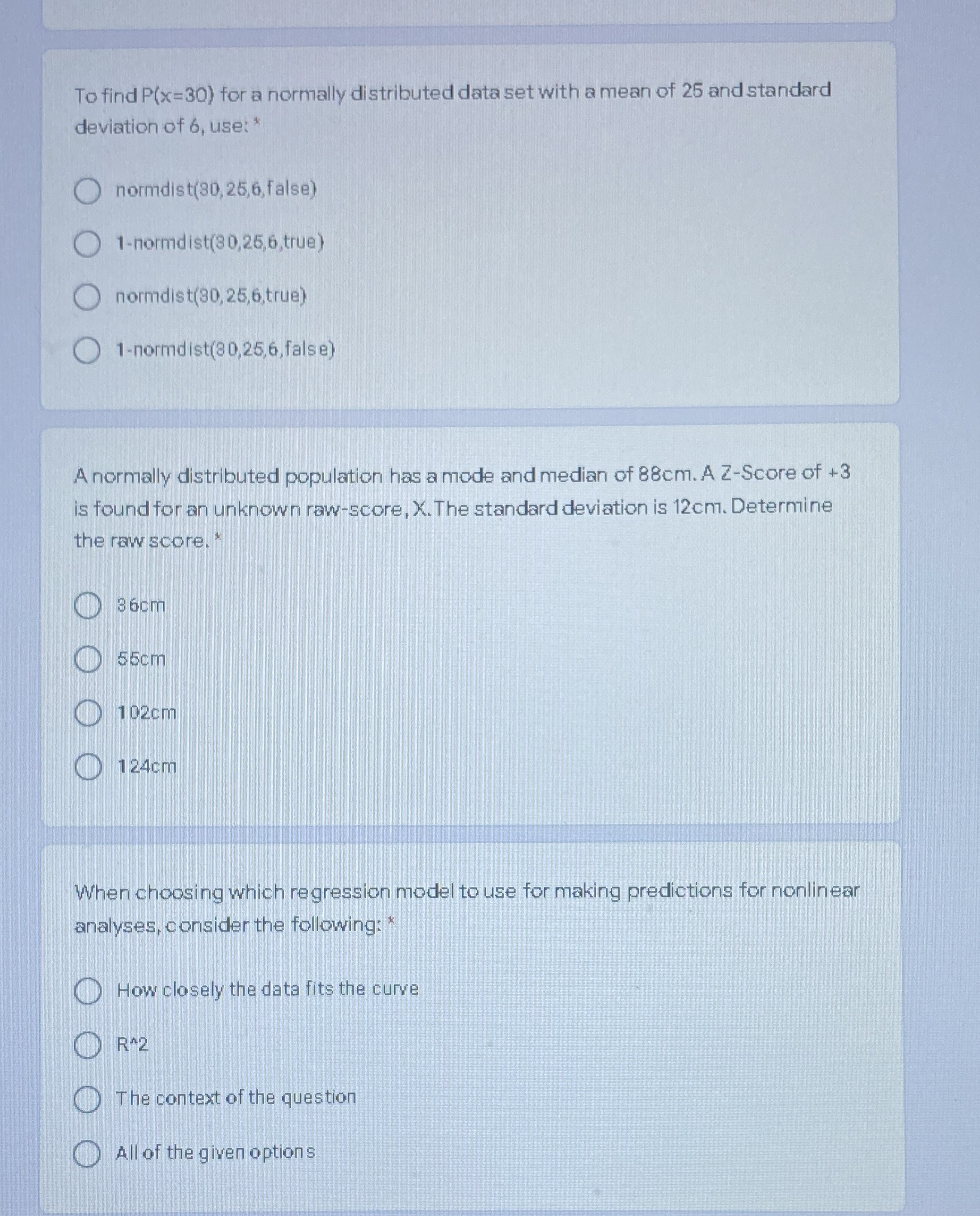  To find P(x=30) for a normally distributed data set with a