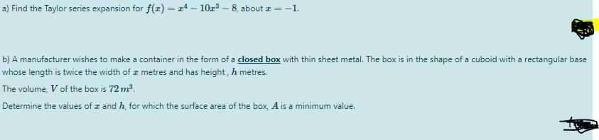 Questions are posed in the image below, all working must be shown