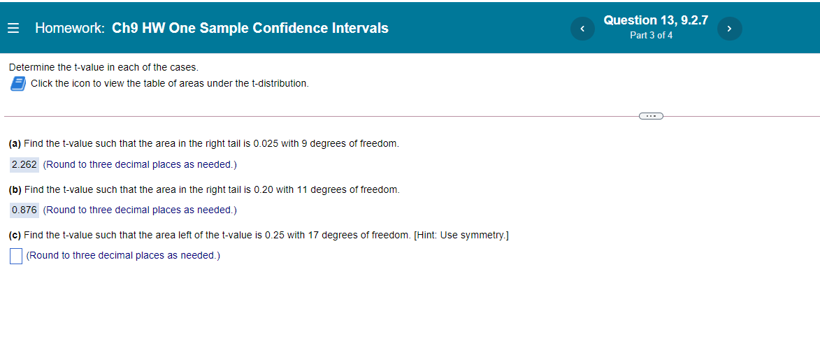 Question 13, 9.2.? I Homework: Ch9 HW One Sample Confidence Intervals