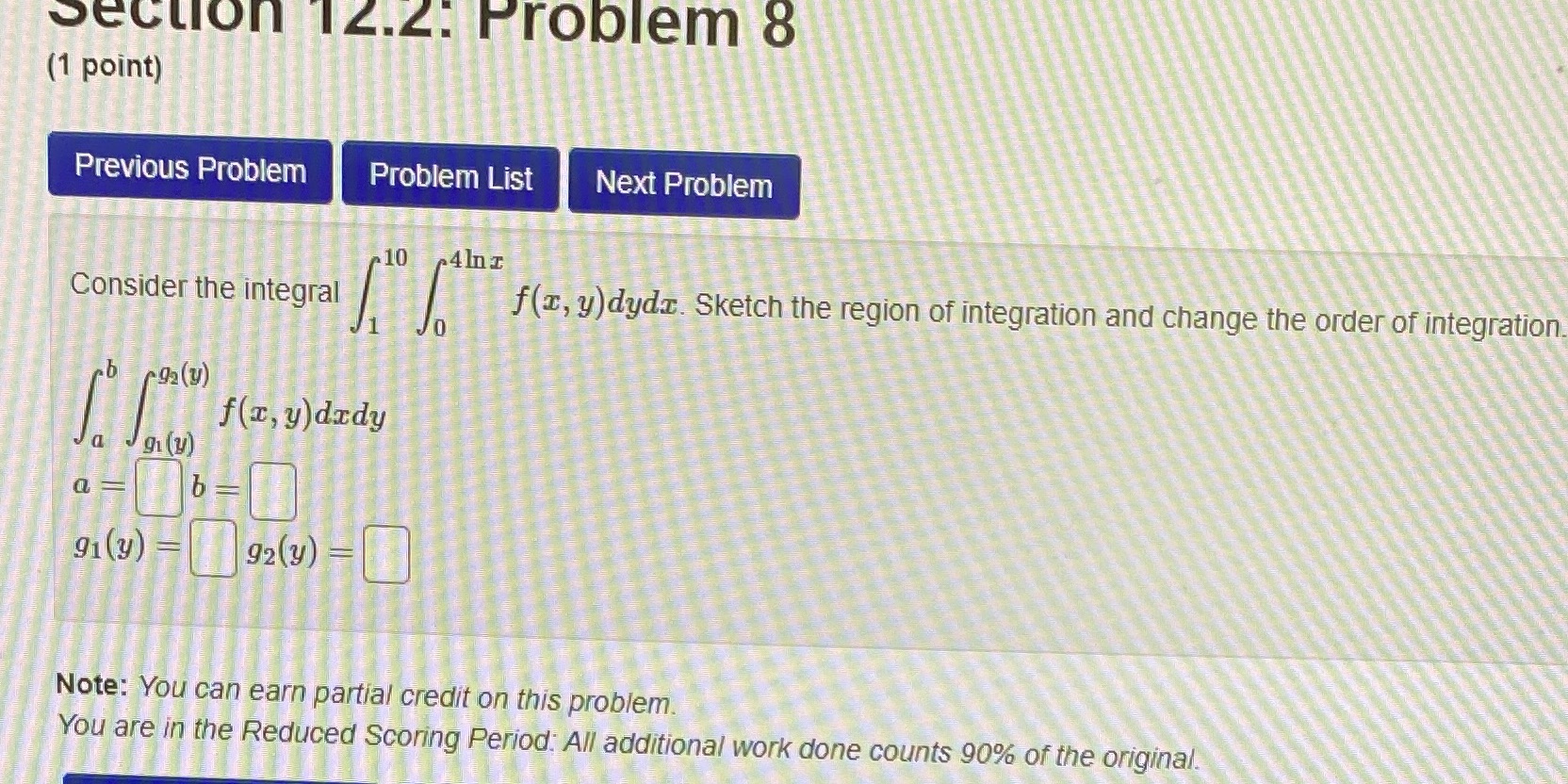 section 12.2: Problem 8 (1 point) Previous Problem Problem List Next